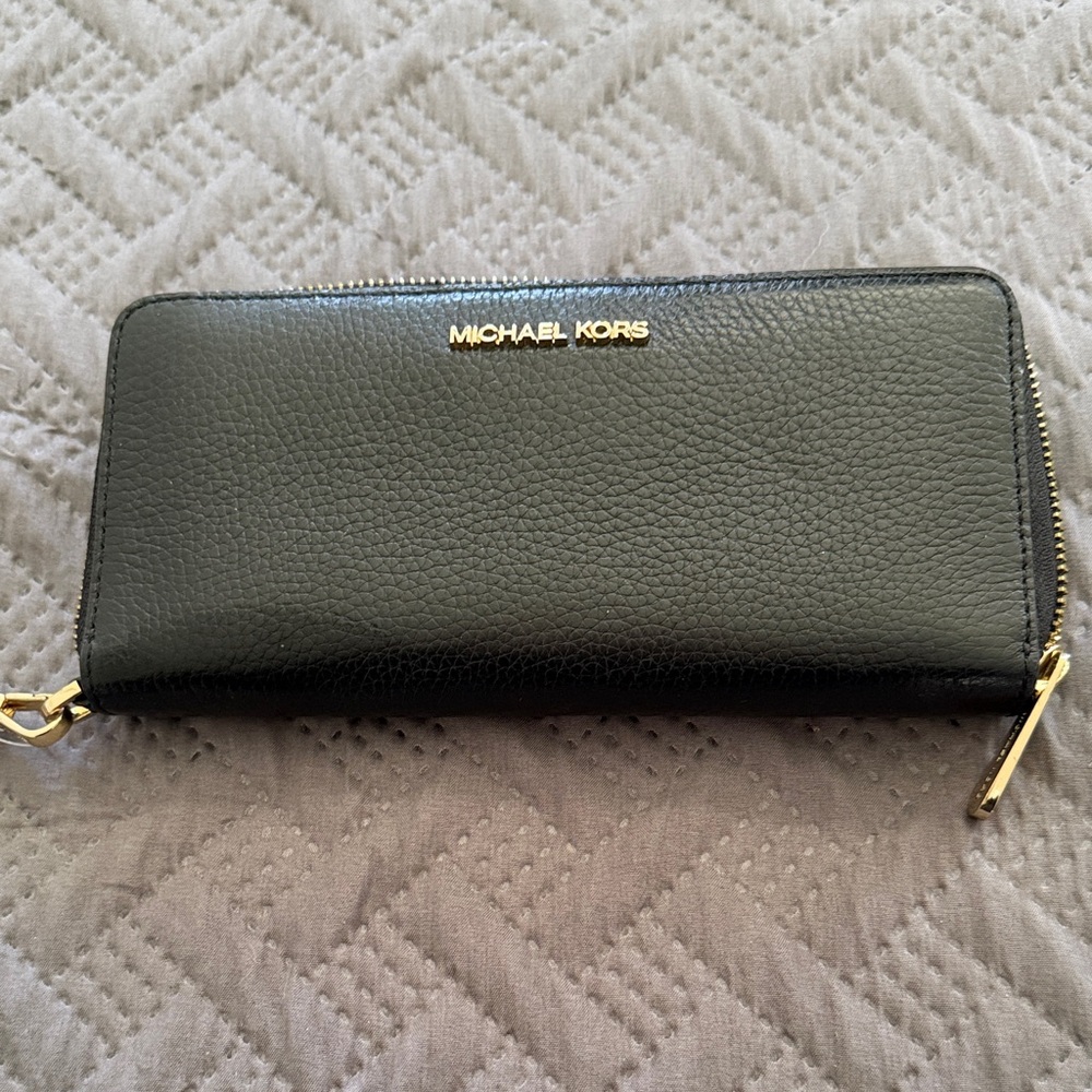 Michael Kors Black Leather Zip-Around Wallet